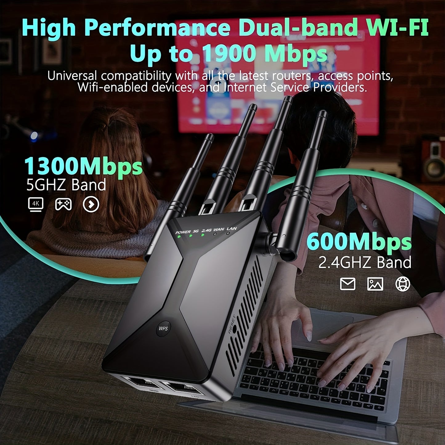 Ultra-Powerful WiFi Extender Signal Booster - Covers Up to 13225 Sq.ft and 130 Devices, Dual Band 2.4G and 5G, 1200Mbps Wall-Through Strong WiFi Signal Amplification, with Ethernet Port and Access Point Mode for Whole-Home Co
