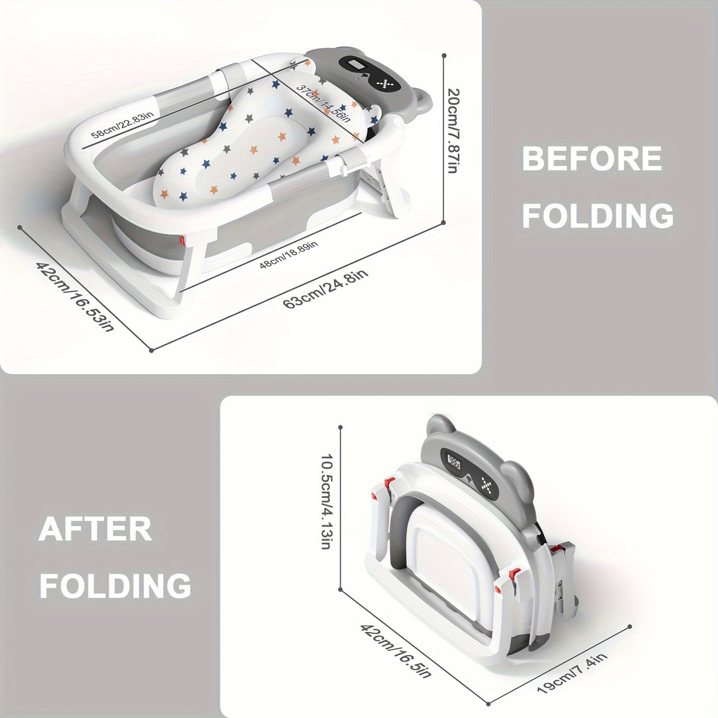 Baby Bathtub with Soft Cushion And Thermometer Portable Travel Foldable Baby Bathtub with Drain Hole Durable Foldable Baby Bath Tub Newborn to Toddler, Baby Items