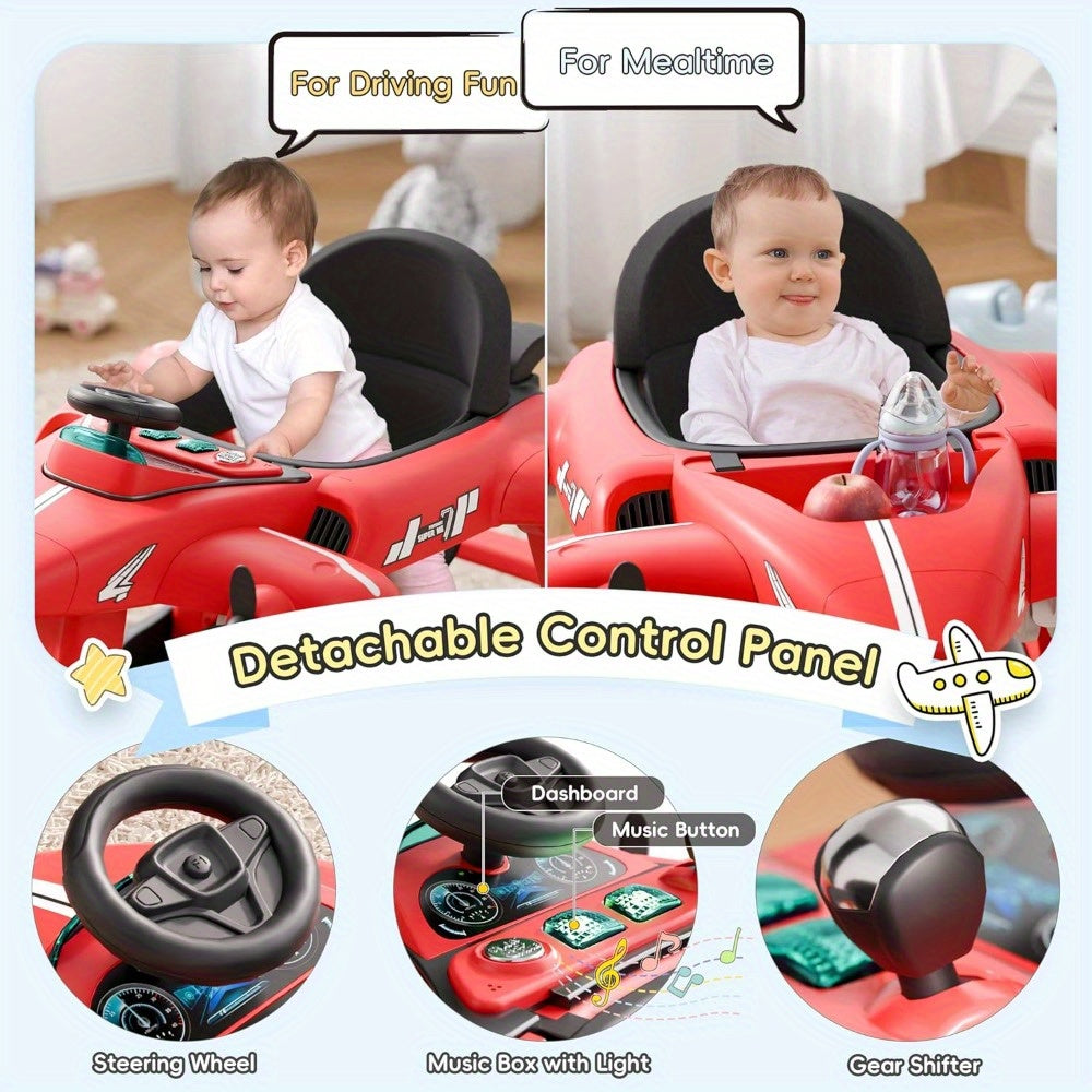 6-in-1 Baby Walker with Adjustable Speed Wheels, Adjustable Height Activity Walker with Padded Seat, Foldable Walker for Babies, Toddler Push Walker for Boy & Girl