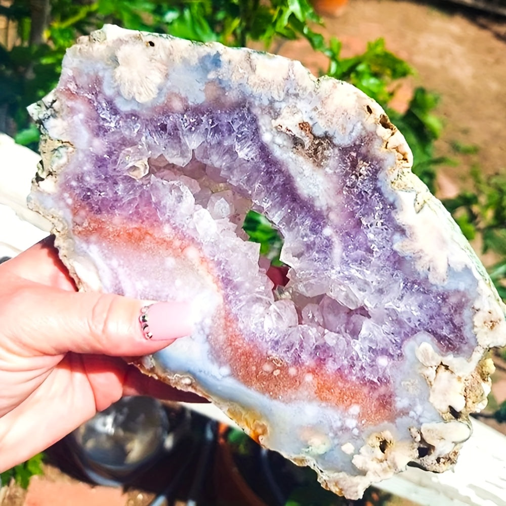 1pc Amazing Extra Rare Pink Amethyst Jasper Quartz Agate Crystal Sliced Rough Specimen, Awesome Combination Of Pink Cherry Blossoms And Amethyst, Loose Faux Gemstones, Perfect Home Collection Decorative Art, Unique Easter Val