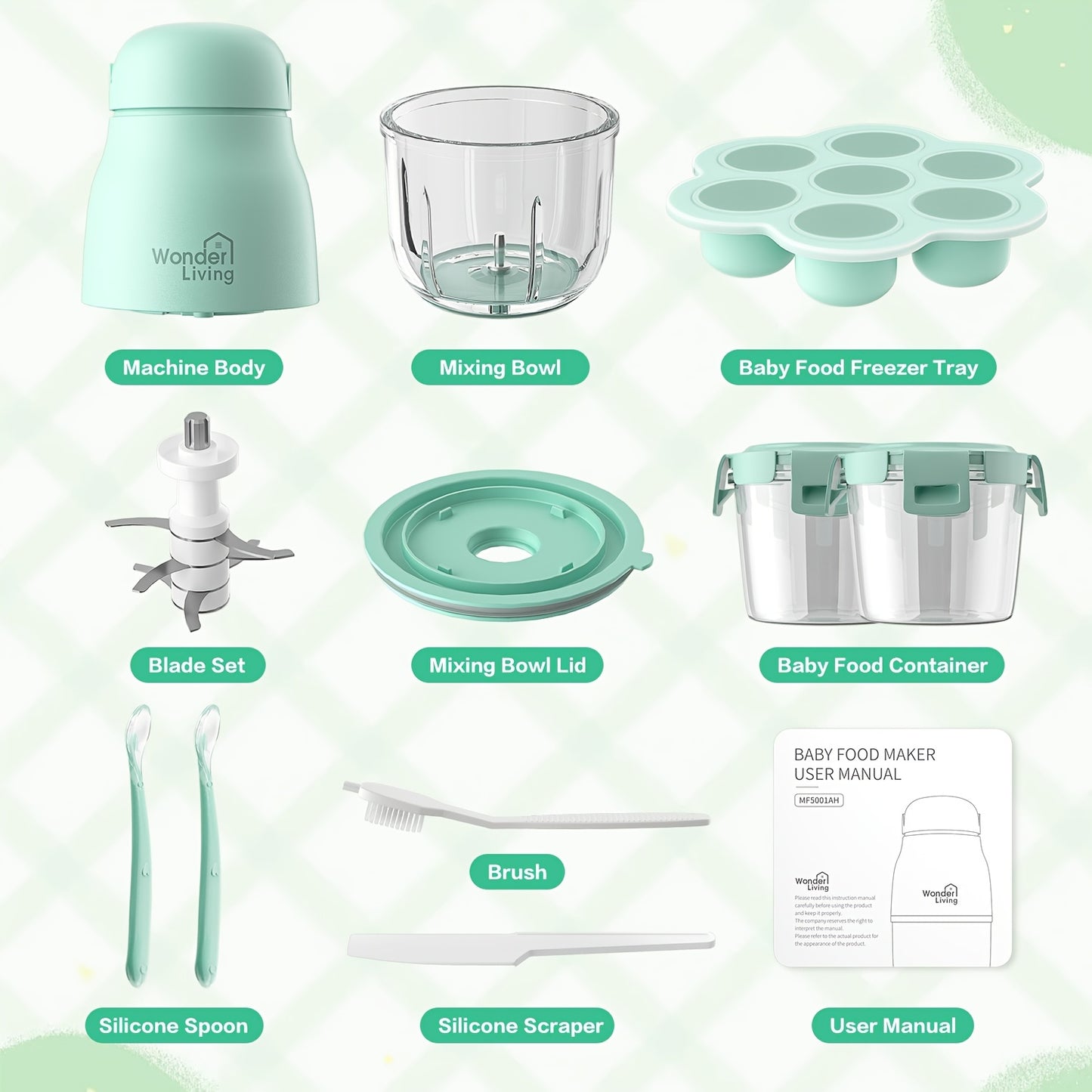 8-Blade Stainless Steel Blade Baby Food Maker Set with Easy-Clean Blender, Food Processor & Containers - Heavy-Duty Corded Electric Baby Food Maker with 8-Blade Blade, Containers & Green Base - Ideal For Fruits, Vegetables