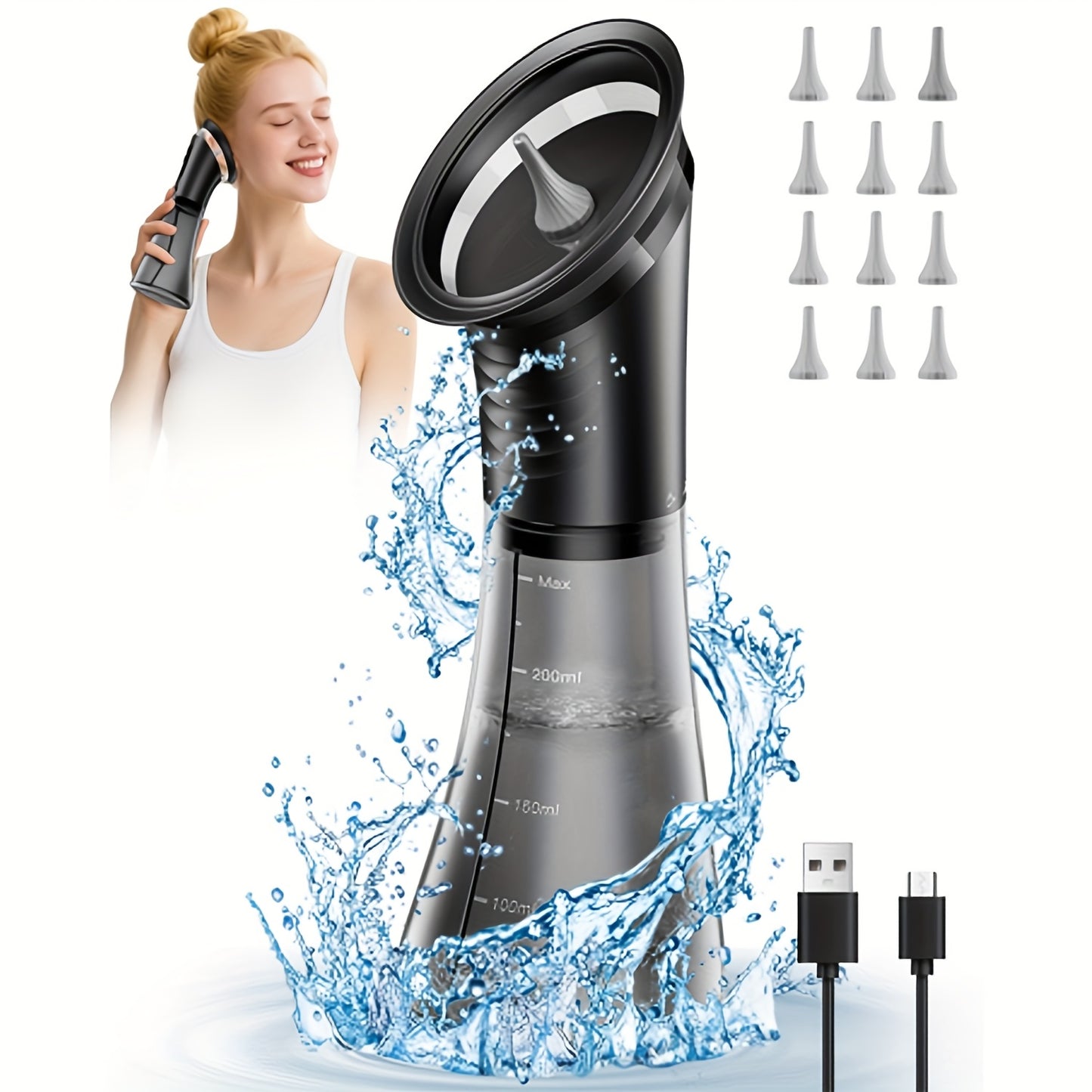 Safe Electric Ear Cleaning Kit Pro: Water-Powered Flusher with 3 Pressure Modes & LED Display | Temp Sensor, Visual Waste Tank, 12 Tips, USB-C Recharge, Painless Use, Ear Cleaning Device, Health Care, Modern Aesthetic, Durabl