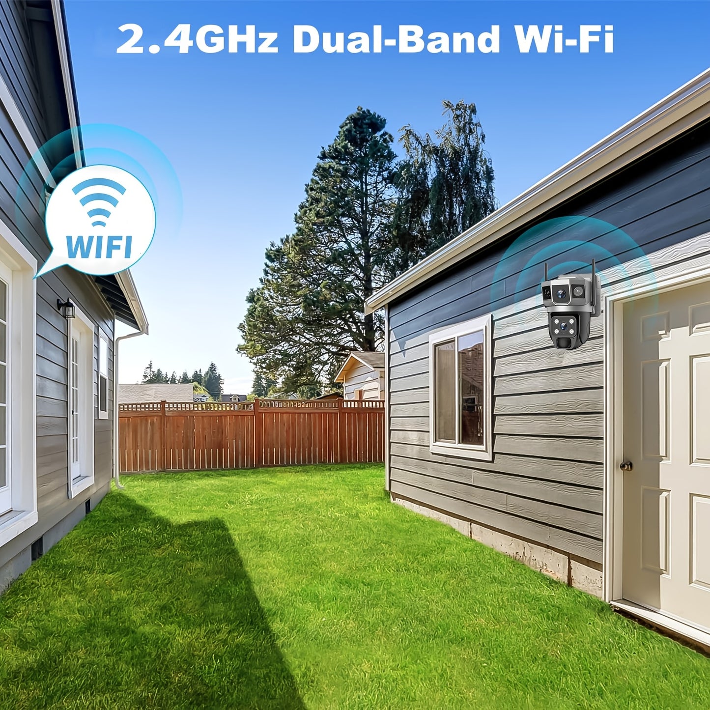 2K Solar Dual Lens Camera, Outdoor 2.4GHz WiFi Camera, Outdoor Security Camera, Pet Camera, Baby Monitor, 360° Security Camera with Siren And Spotlight, Motion Detection, Two-Way Talking, Color Night Vision, 1pc, Free Cloud