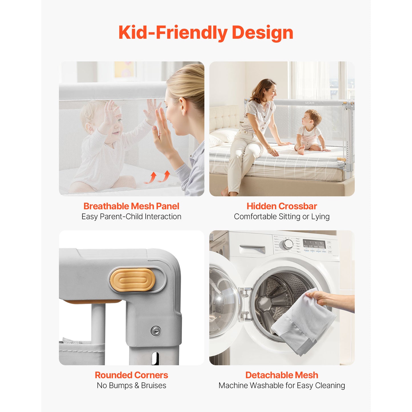 VEVOR 3 Piece Toddler Bed Rail Adjustable Height Bed Side Railing Guard Bumper Queen / King-Size