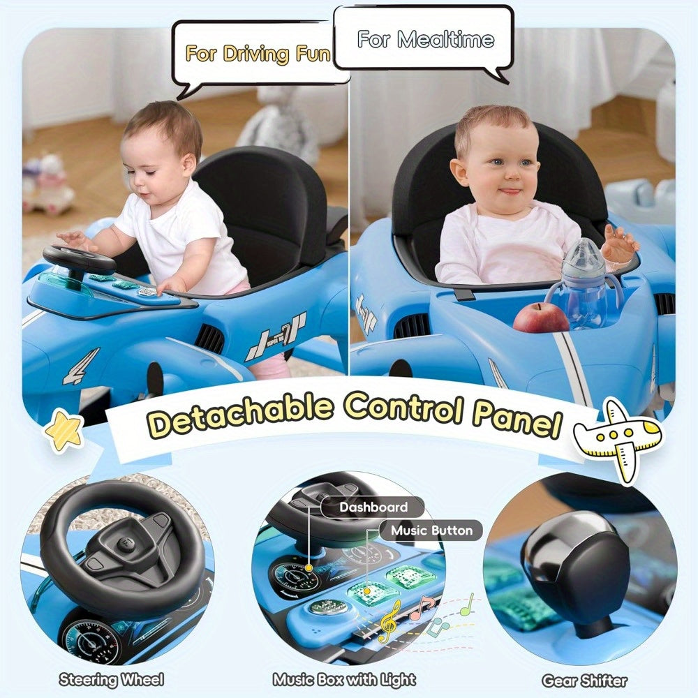 6-in-1 Baby Walker with Adjustable Speed Wheels, Adjustable Height Activity Walker with Padded Seat, Foldable Walker for Babies, Toddler Push Walker for Boy & Girl