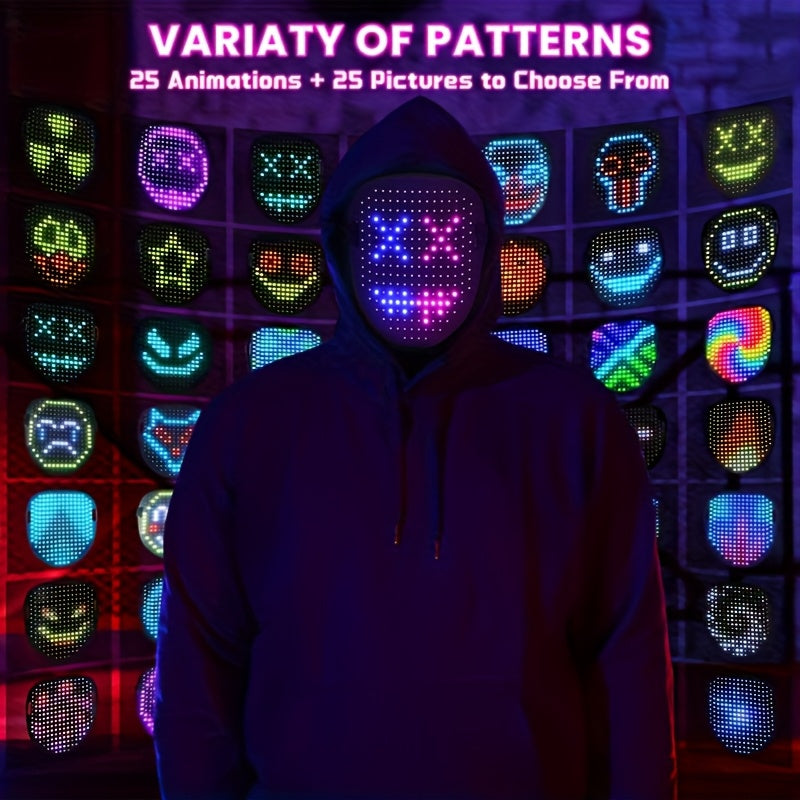 LED Mask with Gesture Sensing, Unisex Light Up Mask with Face Transforming, Lighted Halloween Mask, 25 Moving & 25 Still Pictures, Costume Cosplay Party Masquerade