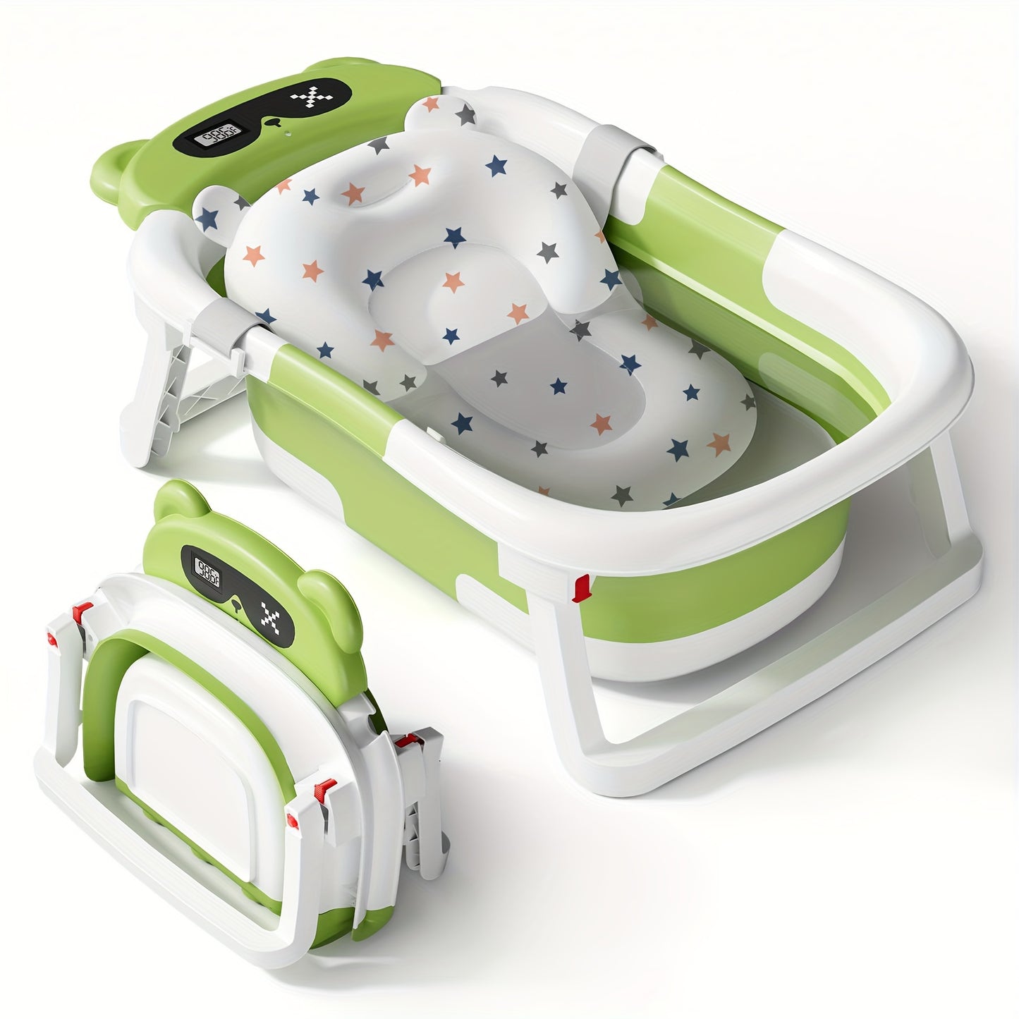 Baby Bathtub with Soft Cushion And Thermometer Portable Travel Foldable Baby Bathtub with Drain Hole Durable Foldable Baby Bath Tub Newborn to Toddler, Baby Items