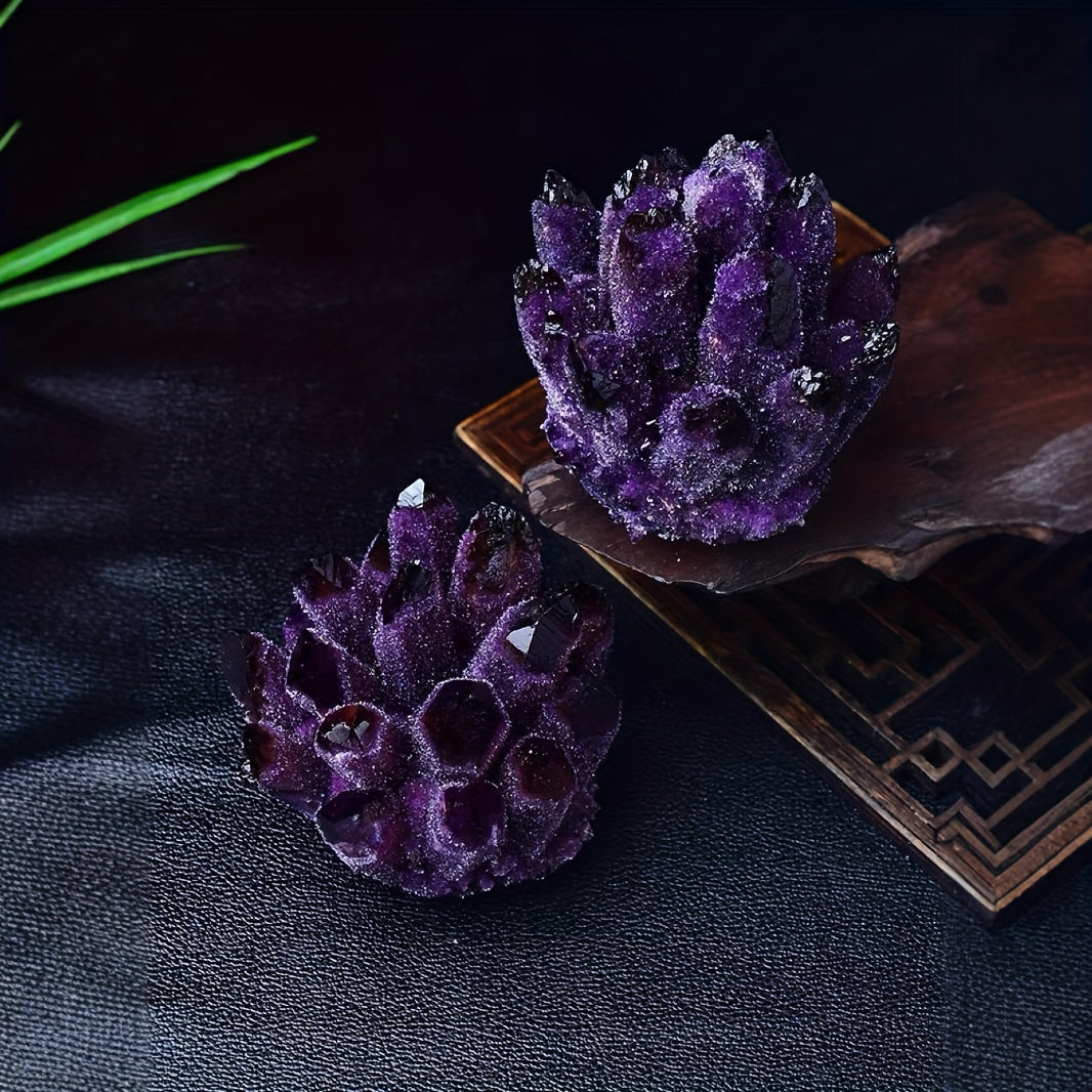 1pc Exquisite Deep Purple Crystal Cluster, Decorative Home Desk Accessory, Adding Natural, Unique, And Aesthetic Elements To Any Room, Artificially Synthesized Amethyst Clusters