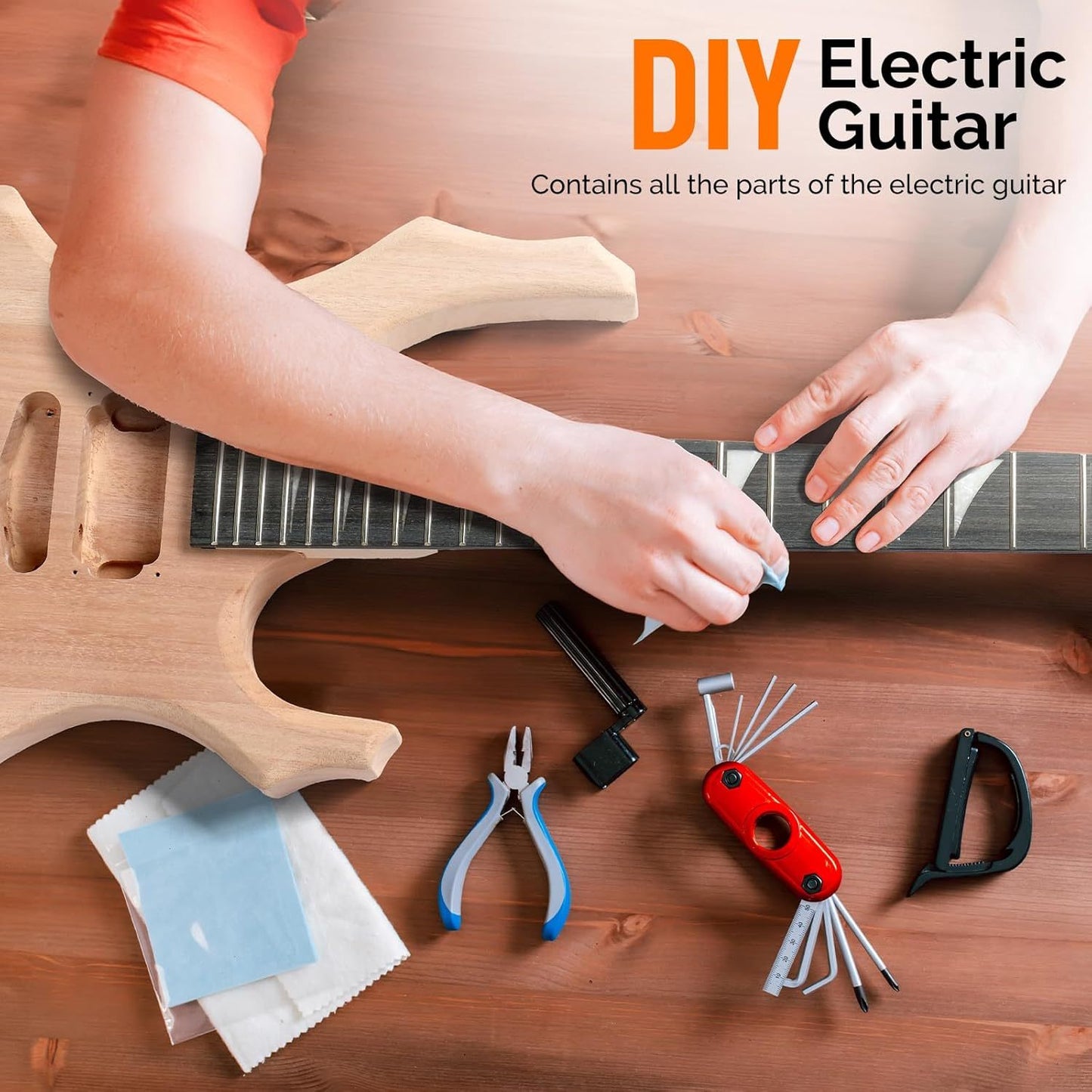 Glarry DIY Electric Guitar Kit, 6 Strings Guitar Kit with Mahogany Wood Body Maple Neck for Beginner, All Components Included Build Your Own Guitar