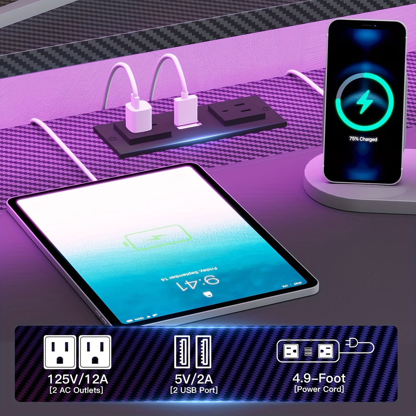 79 Inch Gaming Desk with LED Lights & Power Outlets, Computer Desk with 2 Fabric Drawers, Open Shelves, Cpu Stand, Cup Holder, Headphones Hooks and Keyboard Tray, Modern Corner Desk PC Workstation For Bedroom, Black Carbon Fi