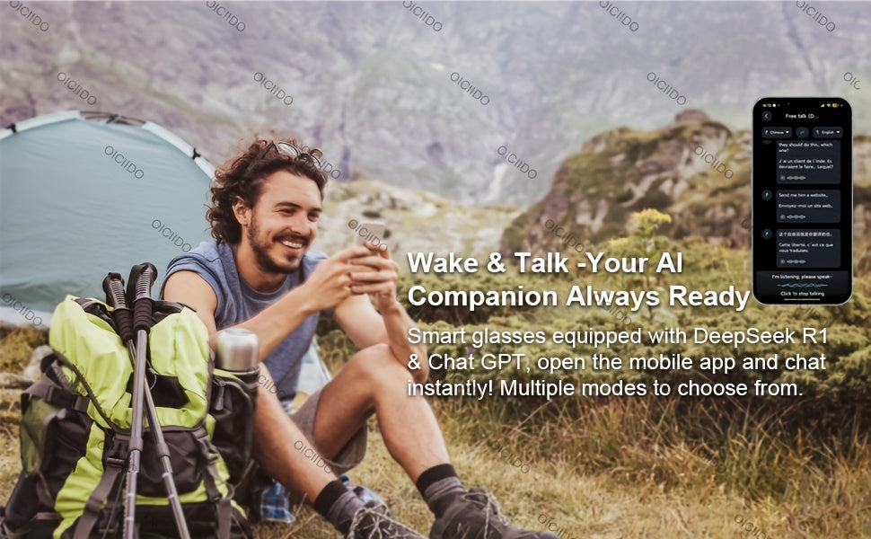 AI Smart Glasses, Smart Glasses with 160+ Languages Real Time Translation Support, Chat GPT System, OICIIDO New Multi-functional Audio Glasses for Men And Women, Built-in Microphone And Speaker, HD Voice Calls And HIFI Music